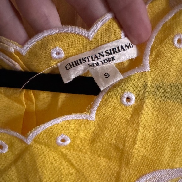 Christian Siriano Yellow Eyelet Linen Blend Embroidered Tank Top | Size S - Picture 2 of 6